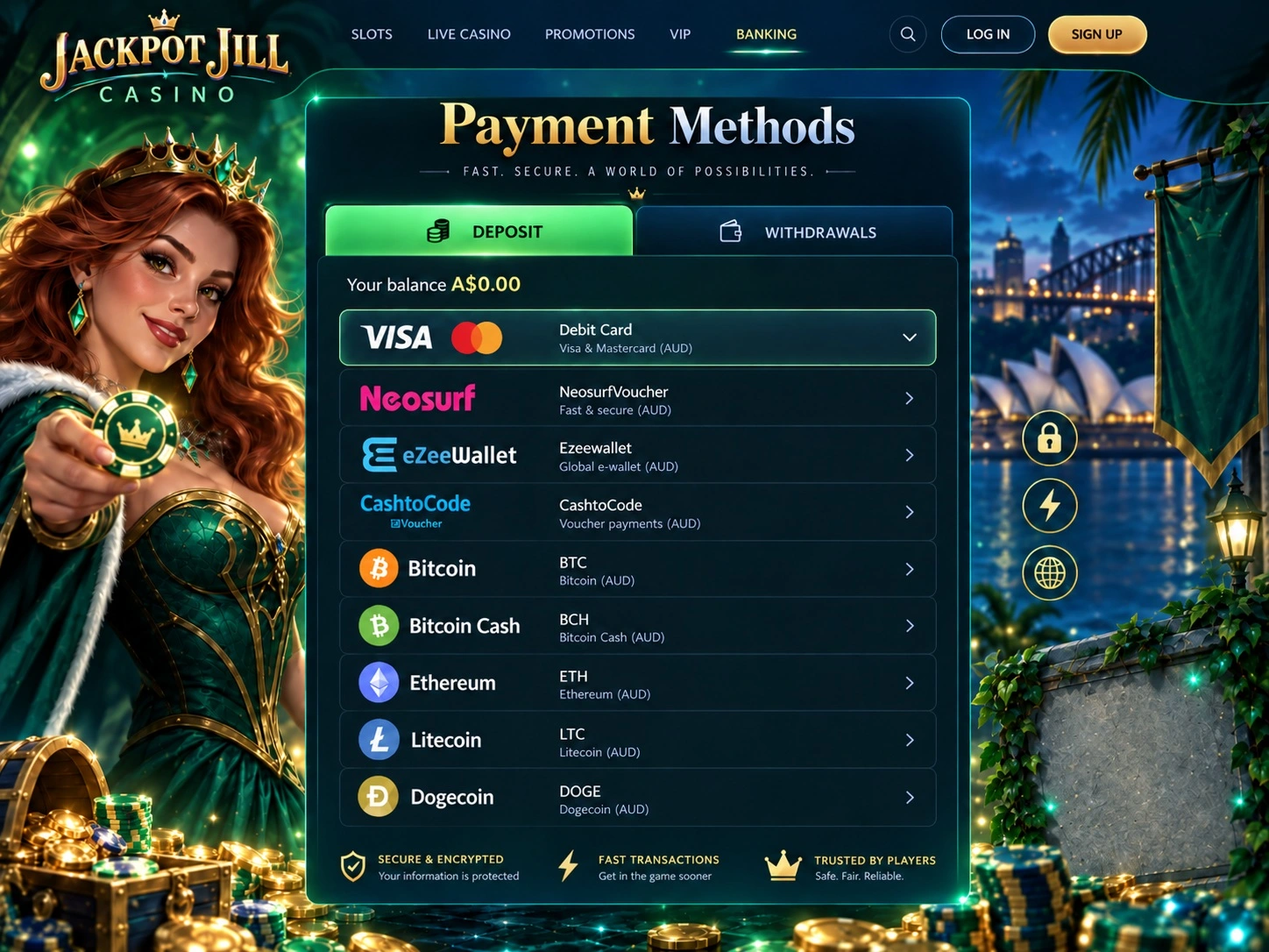 List of payment methods and the platform's main page